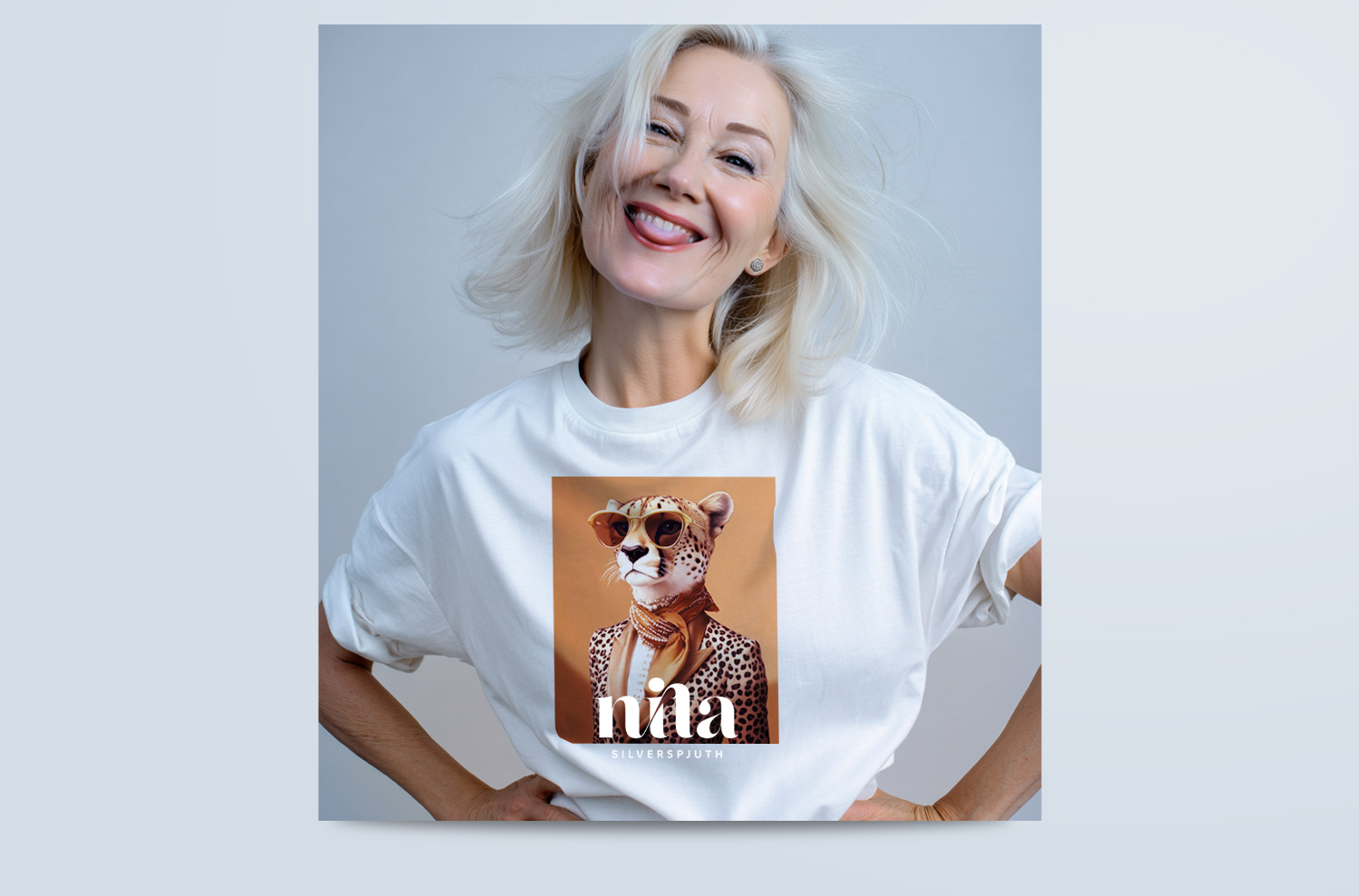 Nita Silverspjuth – profilprodukter T-shirt med grafiskt motiv och logotyp för Nita Silverspjuth.
