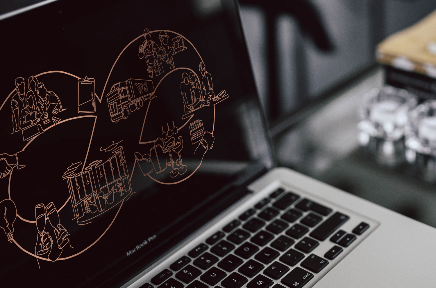W8 Hotel Design Group – infinitysymbol -arbetsprocess och illustrationsmanér W8:s arbetsprocess visualiserad som en infinitysymbol i ett illustrationsmanér skapat av Pia K.